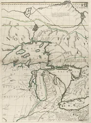 En karta över de brittiska och franska dominionerna i Amerika, 1756 (gravyr med konturfärg på papper)