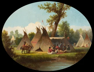 Assiniboin Encampment på Upper Missouri, c.1870