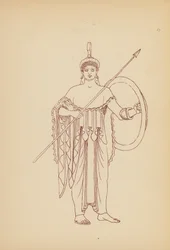 Antik grekisk kvinnodräkt (litho)