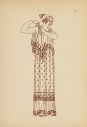 Antik grekisk kvinnodräkt (litho)