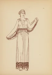 Antik grekisk kvinnodräkt (litho)