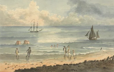 On the Sands at Brighton: Figurer Walking on the Shore
