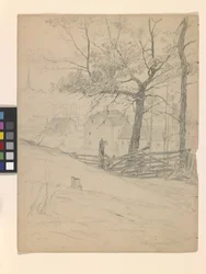 Study For The Old Mills At Brookville (penna på off-white papper)