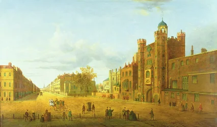 Utsikt över St. James" Palace, Looking Beyond Down Pall Mall, tidigt 1800-tal