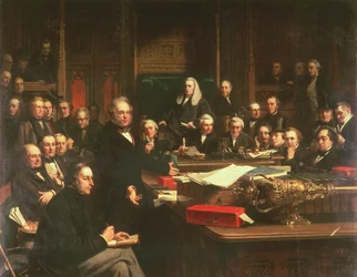 Lord Palmerston talar till underhuset under debatterna om Frankrikes fördrag i februari 1860, 1863 (se även 107820-21)