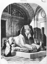 Den rosa granitsfinxen i de egyptiska rummen i Louvren, illustration från 