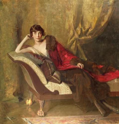 Grevinnan Michael Karolyi, liggande i en divan, 1918