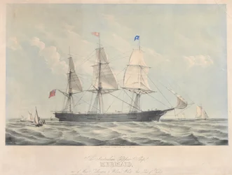 Det australiska clipperskeppet "Mermaid" (1853), ca 1853 (färglitografi)