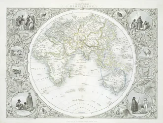 Östra halvklotet, från en serie världskartor publicerade av John Tallis und Co., New York och London, 1850-talet
