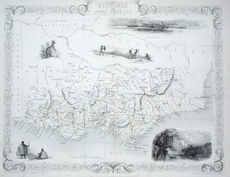 Victoria eller Port Phillip, Australien, från en serie världskartor publicerade av John Tallis & Co, New York och London