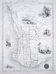 Western Australia, från en serie världskartor publicerad av John Tallis & Co., London & New York