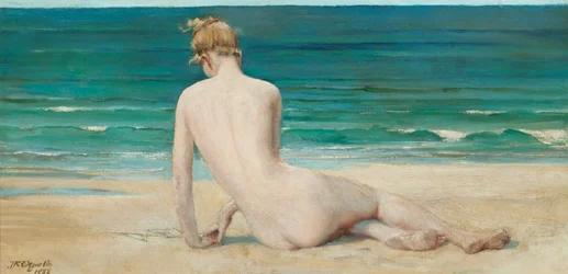 Naken sittande på stranden, 1888