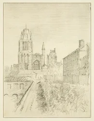 Redcliffe Church och en del av Alfred Wharf (teckning, akvarell)