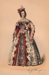 Emily hertiginna av Beaufort i kostym för drottning Victorias Bal Costumé, 12 maj 1842, 1843.