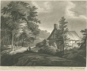 Rugeley - Stuga nära Etchinghill: mörk sepiatvättteckning, 1835