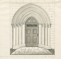 Uttoxeter Church - South Door: ritning med penna och tvätt, och [?mitten av 1800-talet] (ritning)
