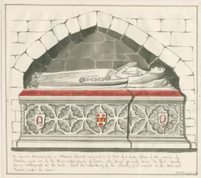Uttoxeter Church - Tomb of Lady Abbedss of Kynnersley Family: penna och tvättritning, nd [mitten av 1800-talet]