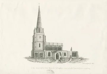 Uttoxeter Church [Gammal]: ritning med penna och bläck, 1836