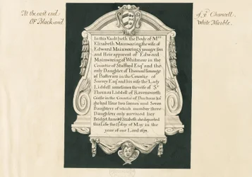 Whitmore Church - Tablet till Mrs Elizabeth Mainwaring: ritning med penna och tvätt, nd [1800-talet]