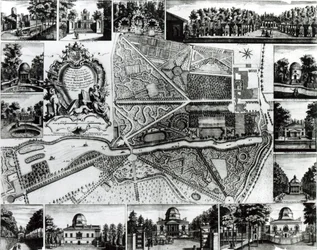 Plan över trädgården och husen i Chiswick vid Themsen