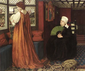 Förrafaelitiska målningar: Julia och hennes sjuksköterska (Juliette et sa nourrice) av Stanhope (Spencer-Stanhope), John Roddam (1829-1908). Olja på duk