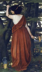 Förrafaelitiska målningar: Rizpah (Ritspa, Ritspah), dotter till Aiah par Stanhope (Spencer-Stanhope), John Roddam (1829-1908). Olja på duk