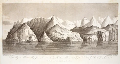 Cape Byam Martin, Pofsefsion Mount och Cape Fanshawe, upptäckt 1 september 1818 av HMS Isabella, illustration från "A Voyage of discovery...", 1819