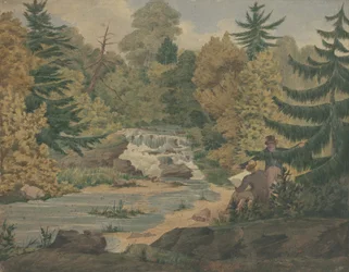 Utsikt över Second Falls på Sawkill River, ca 1840 (akvarell och bläck på vävt papper)