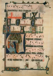Kopia av en sida från Beaupre Antiphonal, 1800-talet (wc på papper)