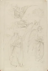 Teckning av Abrahams avsked från änglarna från Benozzo Gozzoli, 1845