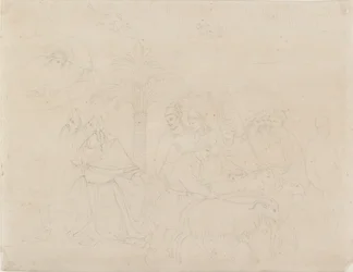 Pennkontur av en del av fresken av "Jobs vänner", 1845
