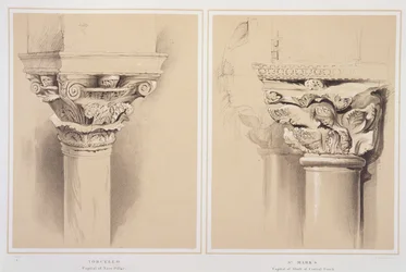 Torcello, huvudstad i Nave-pelaren och St. Markus, huvudstad från Central Porch, från 
