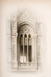 Tracery från Campanile of Giotto, Florens, från `The Seven Lamps of Architecture