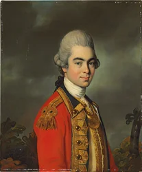 Porträtt av generallöjtnant Sir James Duff, halvlångt, i militäruniform, 1771