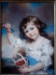 Porträtt av en liten flicka i korgen med körsbär. Målning av John Russell (1745-1806), 1800-talet