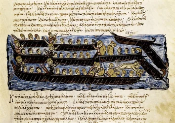 En rysk flotta, miniatyr från "Synopsis historiarum", ca 1126-1150