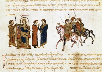 Kröningen av den bysantinske kejsaren Leo V armeniern (775-820), miniatyr ur "Synopsis historiarum", ca 1126-1150