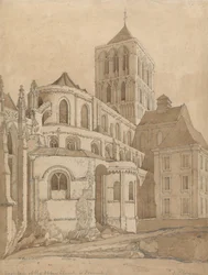 Abbey Church i Fecamp, Normandie, ca 1817-20 (grafit & brun tvätt på papper)