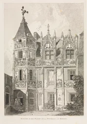 Architectural Antiquities of Normandy Vol. II, Pl. 64: Hus på Place de la Pucelle i Rouen,