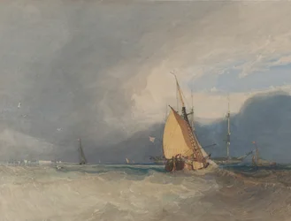 Båtar utanför kusten, stormen närmar sig, 1830.