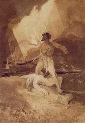 Kain och Abel, 1800-03 (sepiatvätt över svart bly)