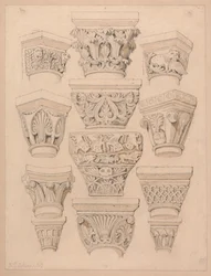 Kapitäl i klosterkyrkan S:t Georges de Bocherville, nära Rouen, Normandie