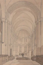 East End av Abbey Church of Saint Georges de Bocherville, nära Rouen, Normandie