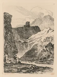 Liber Studiorum: Platta 12, Dolbadern Castle, Llanberris Lake, North Wales, 1838.
