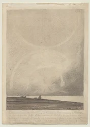Recto: En effekt av parhelion sedd från Hunstantons fyr den 6 juli 1816