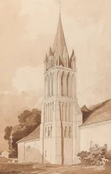 Sydostvy av kyrkan Ifs, nära Caen, Normandie
