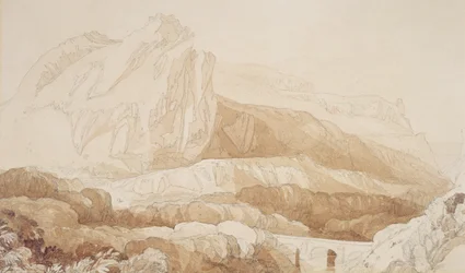 The Mountain of the Roule, Cherbourg (penna och tvätt på papper)