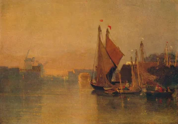Utsikt från Yarmouth Bridge, Norfolk, tittar mot Breydon, strax efter solnedgången, c1823