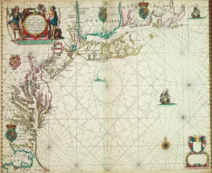 Ett sjökort över kusterna i New England, New Jersey, Virginia, Maryland och Carolina från Cape Cod till Cape Hatteras