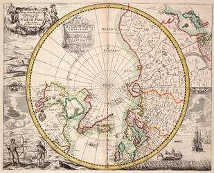Polarprojektionskarta med polcirkeln, ca 1680 (kolorerad gravyr)